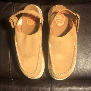 Hey Dude Tan Suede Slingback Moccasin Sneakers
